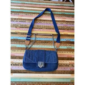 TRUE RELIGION Denim Pocket Horseshoe Logo Shoulder Crossbody Bag Light Blue NEW